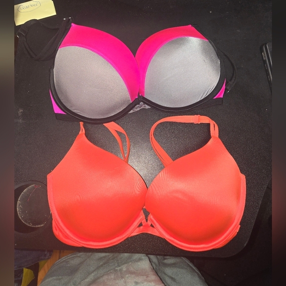 TWO Victoria Secret Push Up Bras 32DD NEW Beautiful 😍 Orange Pink - Picture 1 of 6